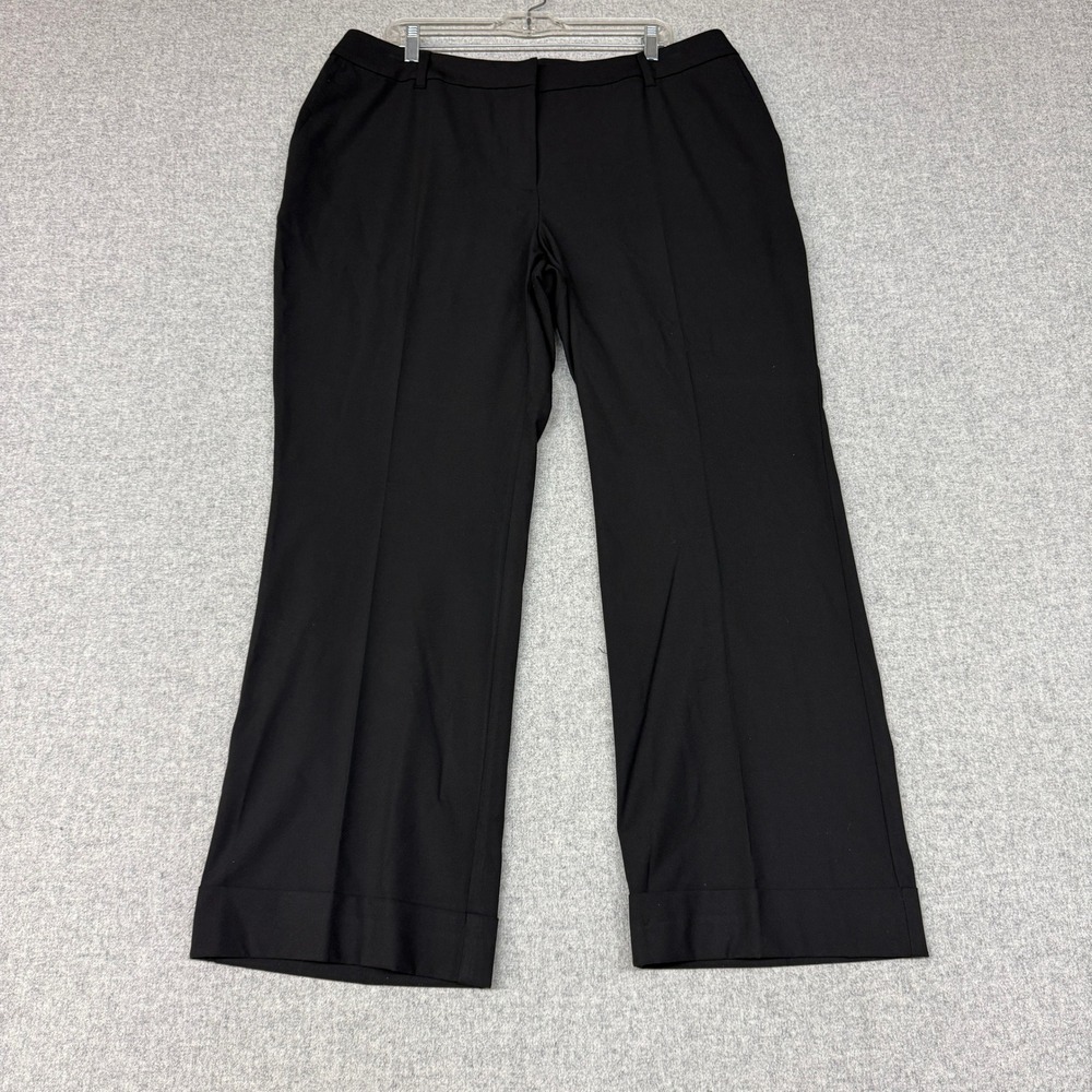 Liz Claiborne Dress Pants 16W Black Audra Wide Leg Cuffed Stretch Career Trouser